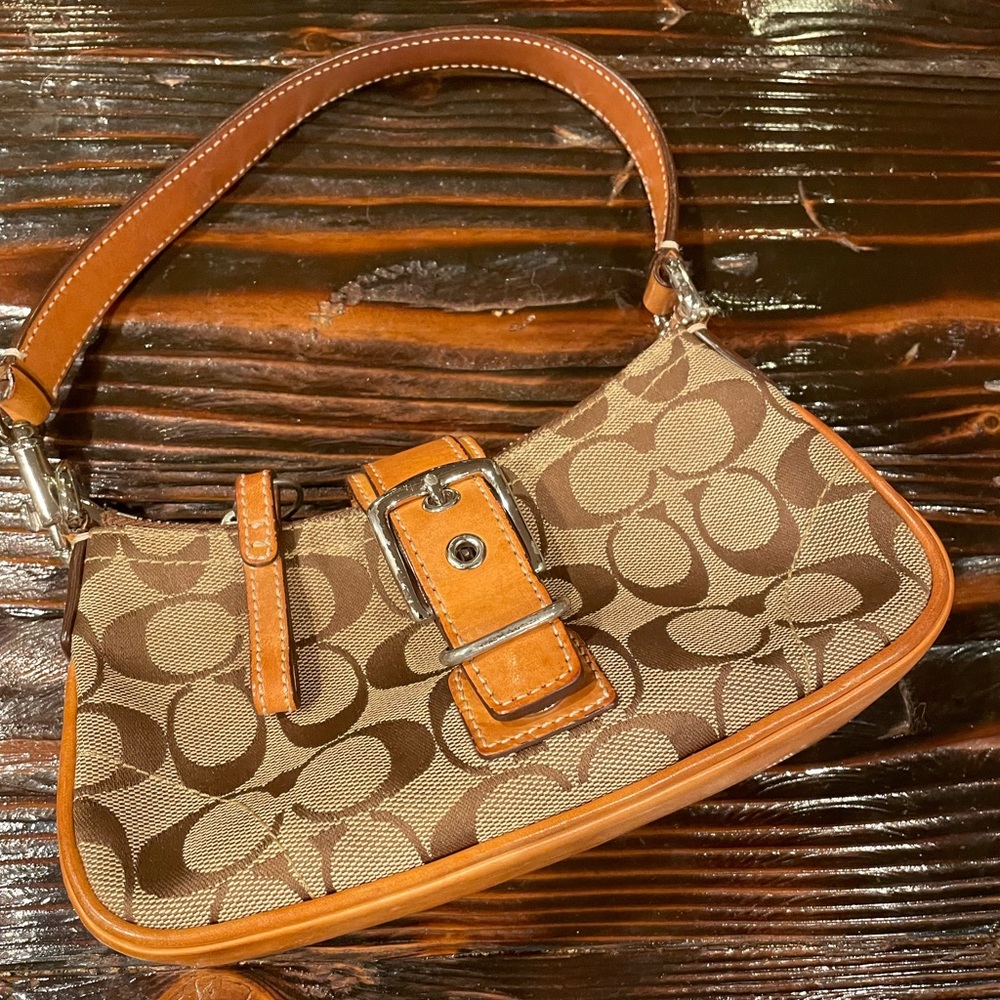 Coach, small shoulder purse. Leather & canvas.